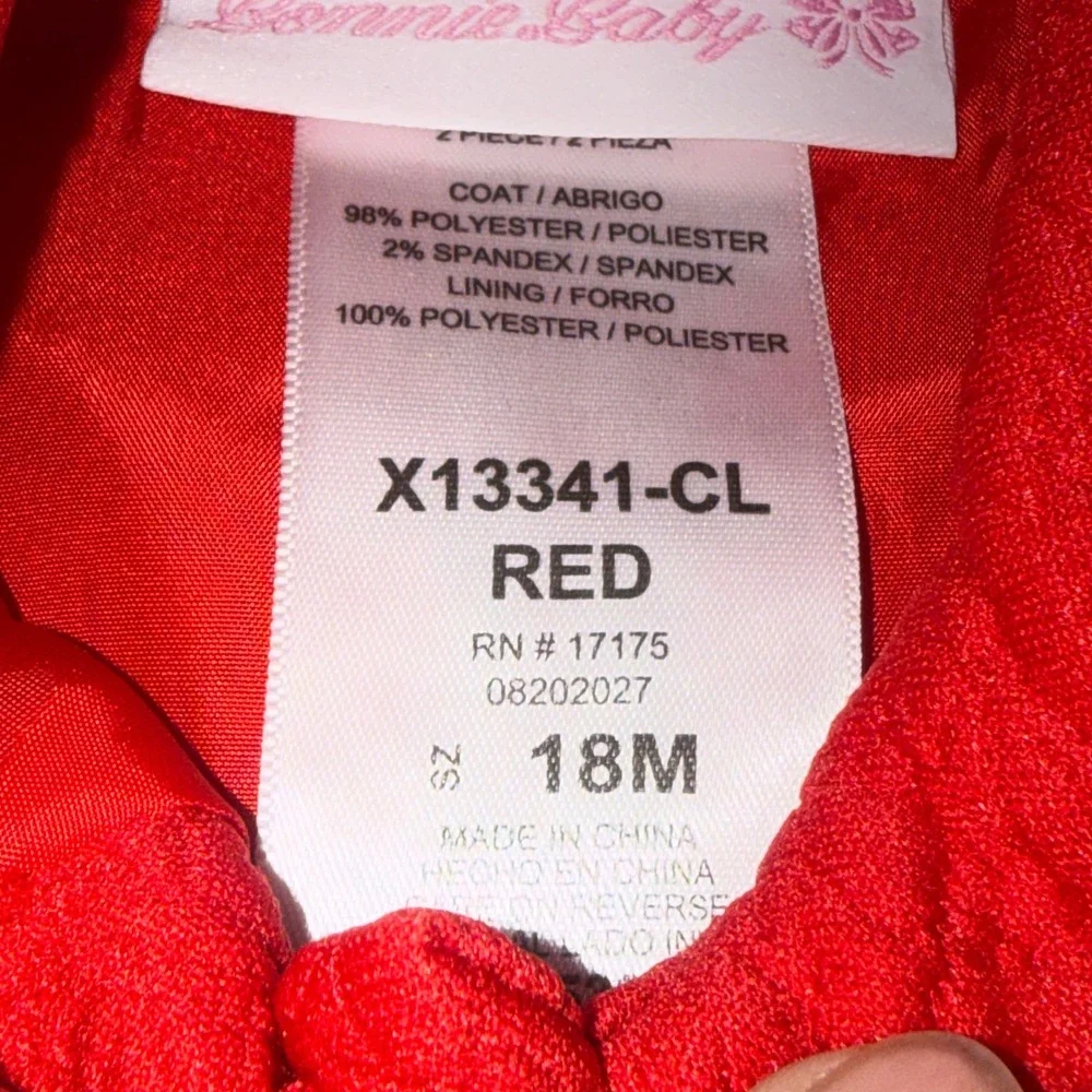 Bonnie Jean Baby Girl Red Textured‎ A-Line Dress Coat 18M X13341-CL